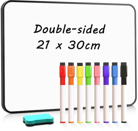 QUEENLINK Double-Sided Magnetic Whiteboard, A4 Size Dry Erase White Board, 21X30cm Small Lap Boards Kit Portable Mini Whiteboard