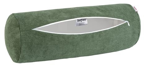 beties Farbton-Serie Nackenrollenbezug ca. 15x40 cm Premium Uni Kissenhülle aus deutschem Unternehmen, Chenille-Haptik in Raumausstatter Qualität - oliven-grün
