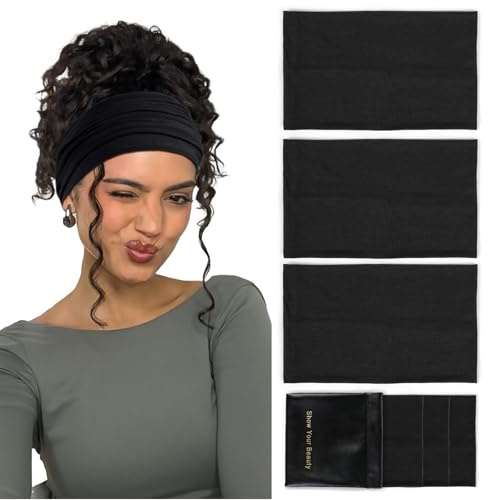 Huachi Black Headbands for Women Wide Headbands for Women Non Slip Thick Womens Headband Boho Elastic Hair Bands for Women's Hair Stretchy Sweat Head Band for Workout Running Working