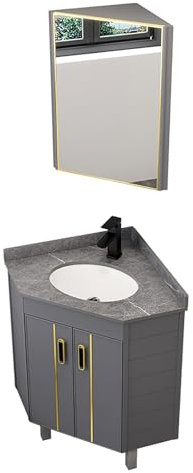 Corner Sink, Corner Bathroom Vanity Sink Combo, Bathroom Vanity Sink Combo for Small Space, Corner Ceramic Self Rimming/Wall Mounted Bathroom Sink(Gray-B)
