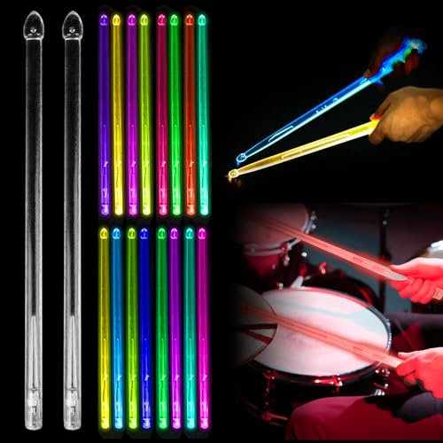 LED Leuchten Trommelstock 5A Drumsticks, Wiederaufladbare Cool Beleuchtete Schlagzeug Sticks aus PC-Polymermaterial für Drum Set, Perfekt für Percussion und Musikinstrumente,15 Farben (1 Paar)