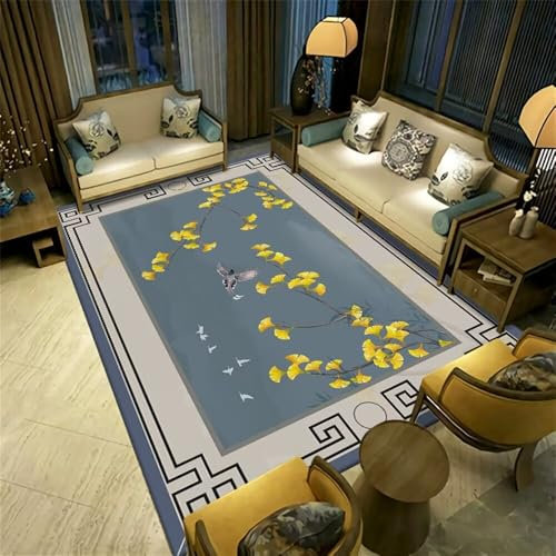 RUGMRZ Teppich AussenbereichTeppich Waschbar In Waschmaschine Auslegware Teppichboden 160x250CM Kinderzimmer Teppiche blauGelber orientalischer klassischer mit Blumenmuster,
