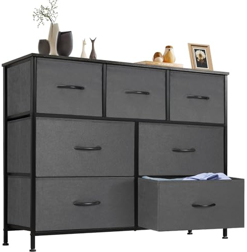 DUMOS Kommode mit Schubladen - kommoden & Sideboards für Schlafzimmer Geeignet, Komodenschrank mit 7 Schubladen, Stoffkommode mit Stabilem Stahlrahmen, Ideal für Schlafzimmer, Wohnzimmer