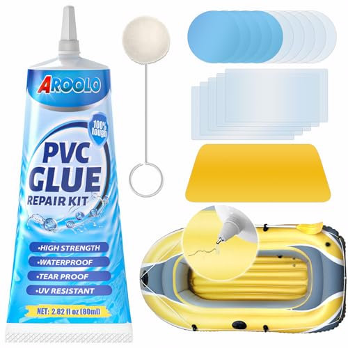 AROOLO Luftmadrass, patchkit, vattentätt reparationssats för poolfoder, slitstarkt vinyllim för luftmadrass, snörör, simring, badbad, PVC-båt, pool, tält, PVC-rör med mera (80 ml)