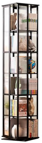360° drehbares Bücherregal, Ausstellungsregal für kleine Räume, bodenstehend, Bücherregal, Aufbewahrungsnizer für Bücher, Zeitschriften, CDs (Original Holz, 6 Ebenen)