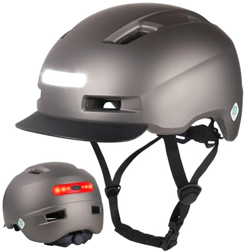 Shinmax Fahrradhelm Herren Damen, Helm Fahrrad mit USB Licht 5 Modi Fahrradhelm mit Visier, Mountainbike Helm Rennradhelm Erwachsen für Scooter Urban Pendler Gray XL