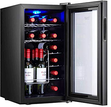 IUBGFTO Home Ice Bar-18 Bottle Dual Zone Thermoelectric Red & White Wine Cooler,Freestanding Refrigerator Smoked Glass Door Quiet Operation Fridge