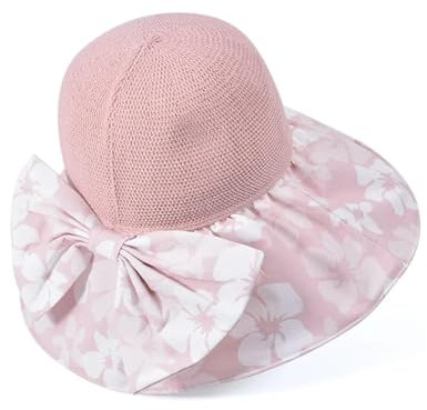 AAIXXIZAO Sonnenhut Strohhut Hut Damen Panamaische Damen Sonne Strand Hut Fischer Eimer Hut Elegante Schleife Kappe 56-58Cm Rosa