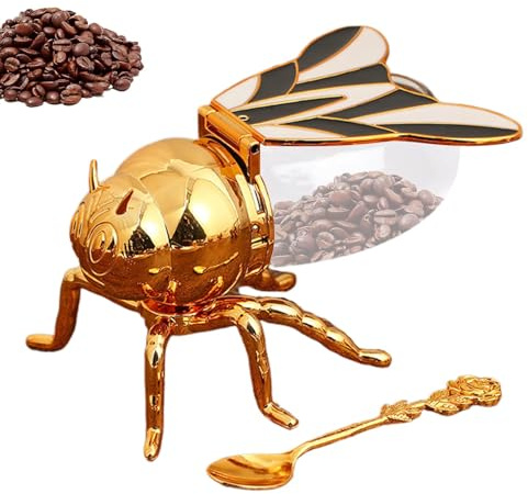 Tarro de miel en forma de abeja, dispensador creativo de jarabe, recipiente de condimentos de cristal con cuchara, (5.9 x 3.9 x 3.54 pulgadas), accesorio de cocina decorativo para desayuno y cocina