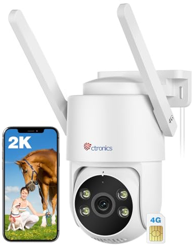 Ctronics 2K 3G/4G LTE Überwachungskamera Aussen mit SIM Karte, PTZ IP Kamera Outdoor Menschenerkennung, Auto-Tracking, 30M FarbNachtsicht, Zwei-Wege-Audio, FTP/Cloud/128G TF Speicher, IP66 - No WiFi