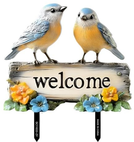 SZLIFE Cartello da Giardino Welcome Birds, picchetto da Giardino, Motivo bifacciale, Decorazione da Giardino per Prato e