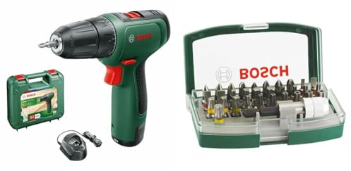 Bosch Akku Bohrschrauber EasyDrill 1200 (1 Akku, 12 Volt System, im Koffer) + 32pc. Screwdriver Bit Set (PH-, PZ-, Hex-, T-, TH-, S-Bit, Accessories Drill and Screwdriver)