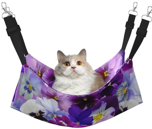 InOmak Grafik Stiefmütterchen Ostern Frühlingsblumen, Katzenhängematte, weiches, doppelseitiges Hängebett für kleine Hunde und Haustiere,M