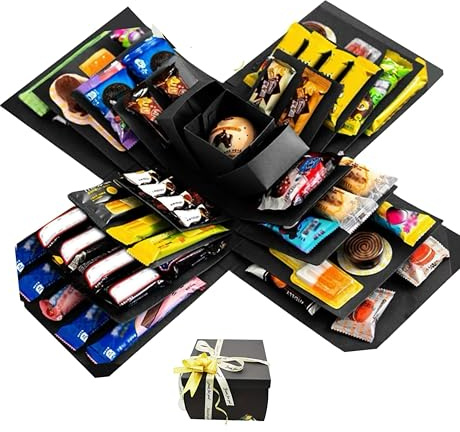 Überraschung Box, 5-lagige Kreative Geschenkbox Explosionsbox DIY Handgemachte Geschenkbox, Explosion Box mit Klebeband Und Band für Valentinstagsgeschenke, Geburtstag, Hochzeitstag (Schwarz)