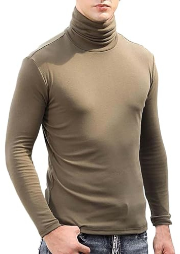 Haut à col Montant pour Homme - Col roulé - Manches Longues - sous-vêtements Thermiques - Coupe ajustée - Pull Basique - Couleur Unie, Green1 Hauts à col Montant pour Homme, 5XL