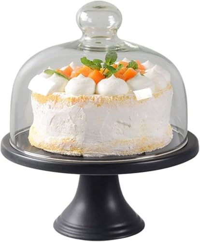 Matte Black Ceramic Cake Stand with Dome Lid, Vintage American Style Cake Display Server Tray, Multifunctional Serving Platter and Cupcake Plate for Kitchen Dining Black A