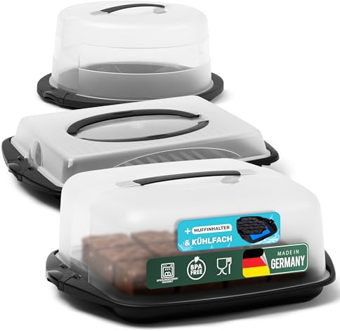 Novaliv Set di 3 scatole per il trasporto di torte, rotonde, rettangolari e rettangolari, grandi, con coperchio, per torte, dessert, feste, per il trasporto di torte