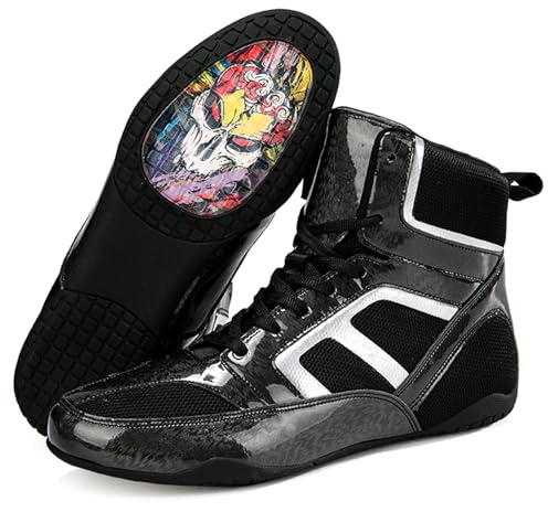 Hiuzylqx Zapatos De Lucha Libre para Hombre, Botas Boxeo Confort Transpirable Profesional para Entrenamiento físico Artes Marciales,Negro,44 EU