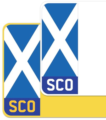 The Saltire Flag Car Number Plate Decorative Vinyl Stickers – Premium Bubble-Free Adhesive Decals – SCO Set of 2 (F&R) – Weatherproof, Easy Application – Made in UK (SCO, Blue)