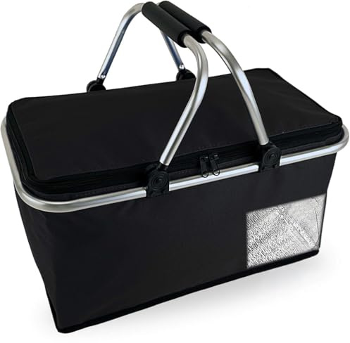 Einkaufskorb mit Kühlfunktion, faltbar 30L mit Alurahmen (Schwarz)