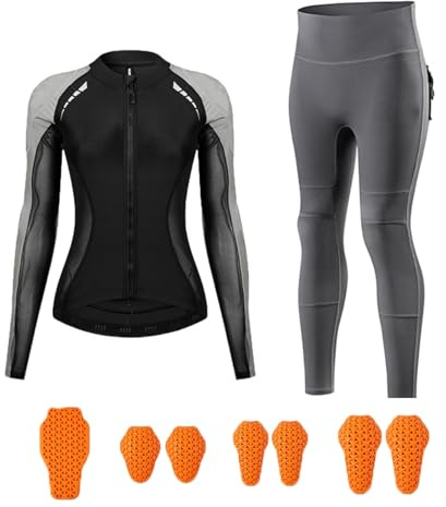 XFNWT Tuta da moto da donna con certificazione CE, giacca e pantaloni protettivi con imbottiture rimovibili, maglia traspirante elasticizzata per motocross e guida su strada,Grey2-m