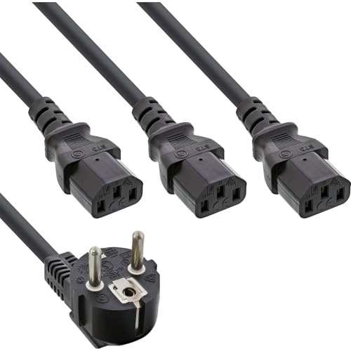 InLine 16657I Netz-Y-Kabel, 1x Schutzkontaktstecker zu 3x Kaltgerätestecker, 5m
