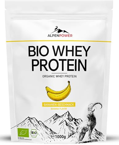 AlpenPower BIO WHEY Protein Banane 1 kg - 100% natürliche Zutaten & ohne Zusatzstoffe -Hochwertiges CFM Eiweiß-Pulver aus bester Bio-Alpenmilch