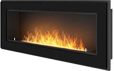 Bio-Kamin, Rame120 Bioethanol-Kamin mit Schutzglas 1200 mm x 490 mm, halbmatt schwarz.