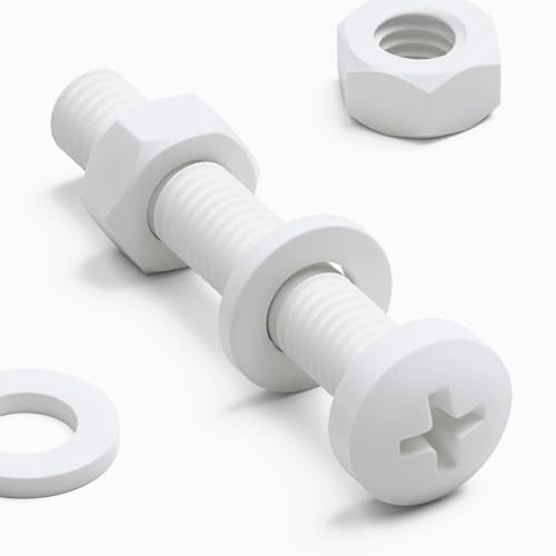 20 x Tornillo de cabeza cilíndrica Polipropileno Blancos (PP), Pernos Tornillos y Tuercas de Plástico, M6 x 40 mm, arandelas