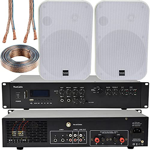 400W Stereo Bluetooth Sound System | 2 Channel HiFi Mixer Amplifier Amp Kit | 2x 200W White Wall Mounted Speaker | Powerful Loud Wireless Music Streaming | Bar Restaurant Home Audio | Echo Alexa