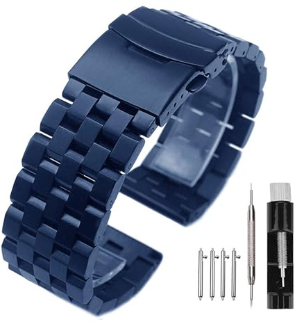 Kai Tian 18mm 20mm 22mm 24mm 26mm gebürstetes Finish Herrenuhrband Edelstahlarmband Silber Blakc Blau Uhrenarmbänder Ersatz Faltschließe Metall Uhrenarmbänder für Männer Frauen
