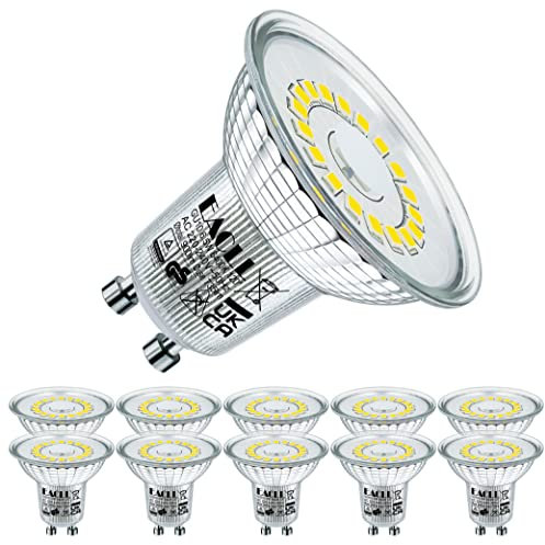 EACLL GU10 LED Kaltweiss 6.5W Ersetzt 100W Halogen Leuchtmittel, 10er-Pack. 735 Lumen 6400K Birnen, AC 230V Flimmerfrei Strahler, Abstrahlwinkel 120 Grad Spot, Nicht Dimmbar Kürzer Reflektorlampen