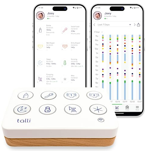 Talli Monitor diario para bebés: registra la alimentación, los pañales, el sueño y más con 1 toque, los enlaces del dispositivo a la aplicación Talli para monitorear y compartir datos en tiempo real
