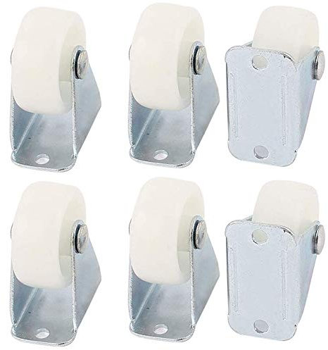 6 Pezzi Ruota per Mobili, Ruota Girevole Piccola in Plastica, Ruota Girevole Fissa in PP, Mini Resistente All'Usura PP Rotella Direzionale a Fondo Piatto per Carrello, Sedia, Mobili (Bianco)