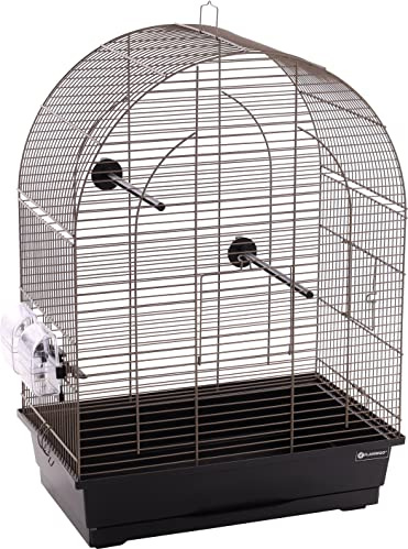 Flamingo Vogelkäfig – Voliere Vögel – Klara 2 Metall-Taupe/Schwarz – 45×28×62,5 cm – 2 Sitzstangen & 2 Näpfe, 2 Klapptüren, Kunststoff-Schublade, EU-Herstellung