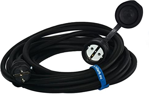 Hilark Cable Tech alargador de 3 núcleos de 2,5 mm², IP44 con Enchufe Schuko, Cable de extensión H05VV-F 3G2,5 mm2 (3x2,5), Enchufe Schuko con Tapa Protectora, Cable eléctrico PVC (2 Metros, Negro)