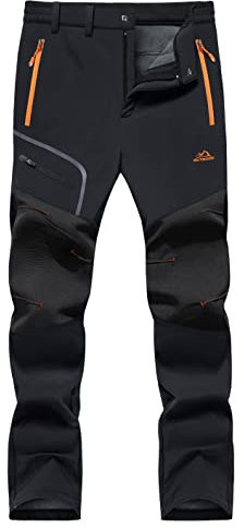KEFITEVD Softshellhose Herren Winter Fleecehose Wasserabweisend Winddicht Funktionshose Männer Outdoor Thermohose Verdickt Thermo Outdoorhose Gefütterte Trekkinghose Schwarz 32