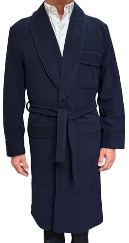 Peignoir de chambre pour homme en laine et cachemire modèle châle classique London, bleu, M