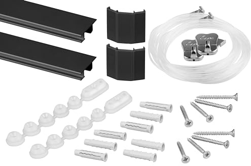 STAS Bilderschienen - Galerieschiene Weiss / 200cm (2 x 100cm) Cliprail Max - komplettes Set inkl. Perlonseile und Bilderhaken