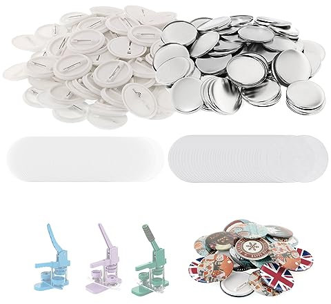 Dyna-Living 200 Stück Buttonrohlinge Buttons Selber Machen, Badge Button Pin Kit, DIY Ansteckbuttons Set mit Sicherheitsnadel, Kunststoffboden-Federnadel (58mm/2.28in)