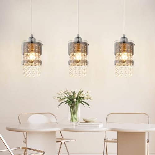 ZMH Pendelleuchte Modern Esstisch Hängelampe 3 Flammig E27 Glas | Hängeleuchte 150CM Max Höhenverstellbar Design Kristall Pendellampe Wohnzimmer Schlafzimmer Küche Esszimmer Ohne Leuchtmittel