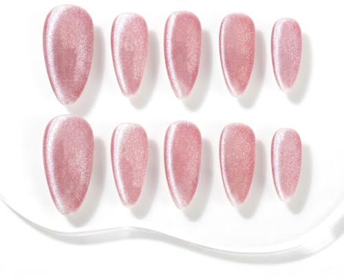 Sun&Beam Nails Handgefertigte Press-On Nails Medium Almond Rosa (#124 S) | Hellrosa mit feinem Glitzer und zartem Schimmer, glänzendes Finish im 10-teiligen Set