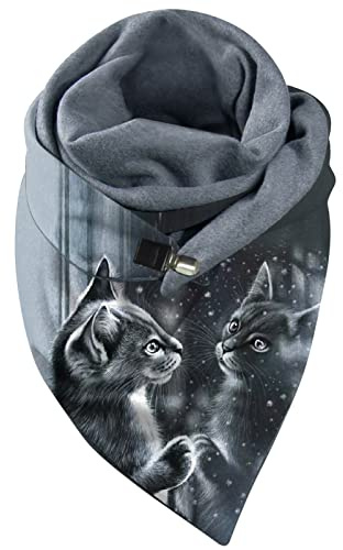 Schal Damen, Damen Schal Katze Drucken Dreieckschal Weich Warm halten Winterschal schal Poncho Lauschig Strickschal Baumwolle Schal Wollschals Deckenschal Strick-Pullover Umhängetuch