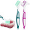 WLLHYF Juego de 2 cepillos de dientes para dentaduras postizas de doble cara, juego de limpiador de dentaduras postizas de alta calidad, cerdas multicapa, mango de goma (verde/morado)