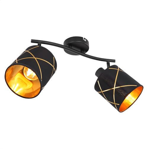INNOVATE 2-flammiger Wandspot in Schwarz/Gold - Schwenkbare Wandleuchte E27 für Wohnzimmer, Schlafzimmer und mehr - Vielseitige Deckenlampe - drehbarer Spotstrahler für moderne Innenbeleuchtung