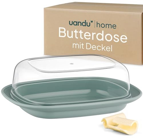 uandu Butterdose mit Deckel Kunststoff, Butterschale mit Deckel, Butterdose spülmaschinenfest, Butterbox, Butterbehälter, Butter dish, Butter Box Dose, Butterdosen - Grün