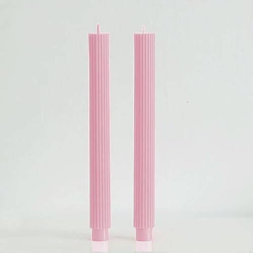 PAMELIFE 2 Pack | 10 Premium Unscented Ribbed Wick Taper Candles, Tall Ribbon Wax Dinner Unscented Modern Home Décor Soy Wax Handmade 12 Hours candlesticks (Baby Pink)