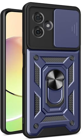 ILING Funda para Motorola Moto G54 5G, Ultradelgado Textura Mate Antigolpes Dura PC Carcasa, Suave Silicona TPU Bumper Cubierta con Anillo Soporte y Tapa Cámara Deslizante (Azul)