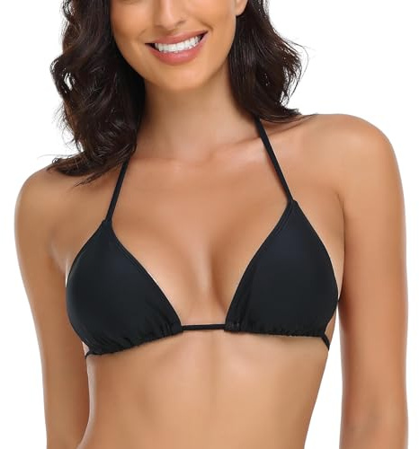 RELLECIGA Costume Donna Reggiseno Bikini Top Classico a Triangolo Nero M