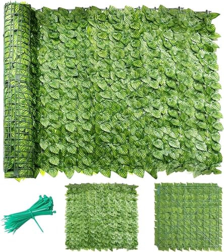 Yoeoefuo Efeu Sichtschutz Terrasse Gartenhecken Balkon Künstliche Hecken 1x1m 1x5m 1x10m Künstliche Pflanzenwand Gartensichtschutz Schattennetz Grüner Zaun Sichtschutzwände(Color:Style 4,Size:1x8m)